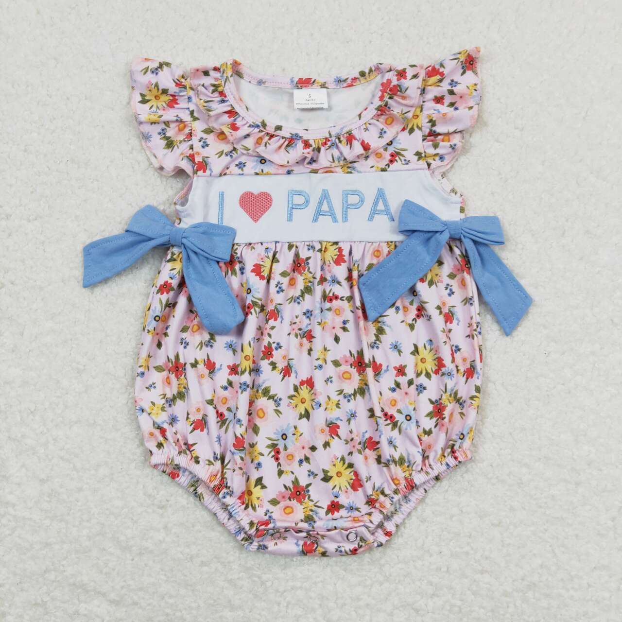 Sibling Baby Girls I Love Papa Floral Bows Rompers Dresses