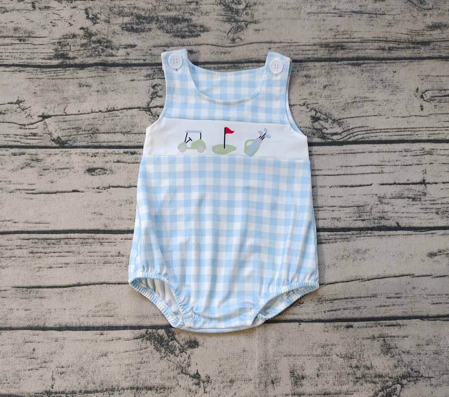 Baby Infant Boys Golf Blue Checkered Summer Sleeveless Rompers