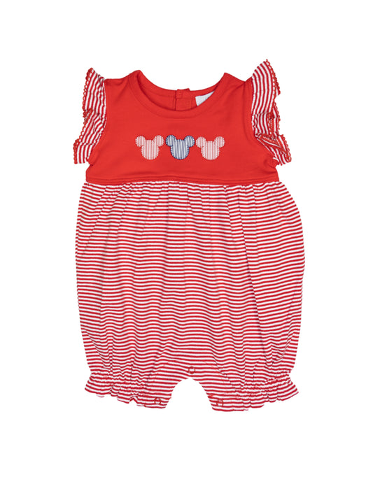 Baby Infant Girls Cartoon Head Red Stripes Flutter Sleeve Rompers preorder