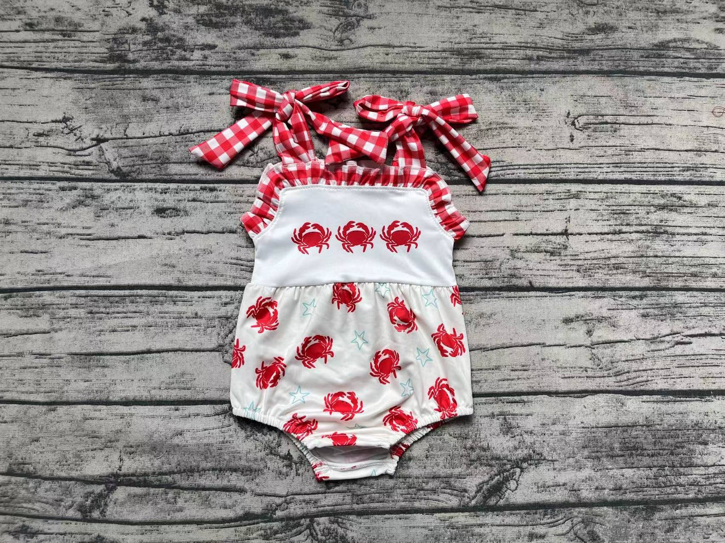 Baby Infant Girls Crabs Straps Red Checkered Rompers