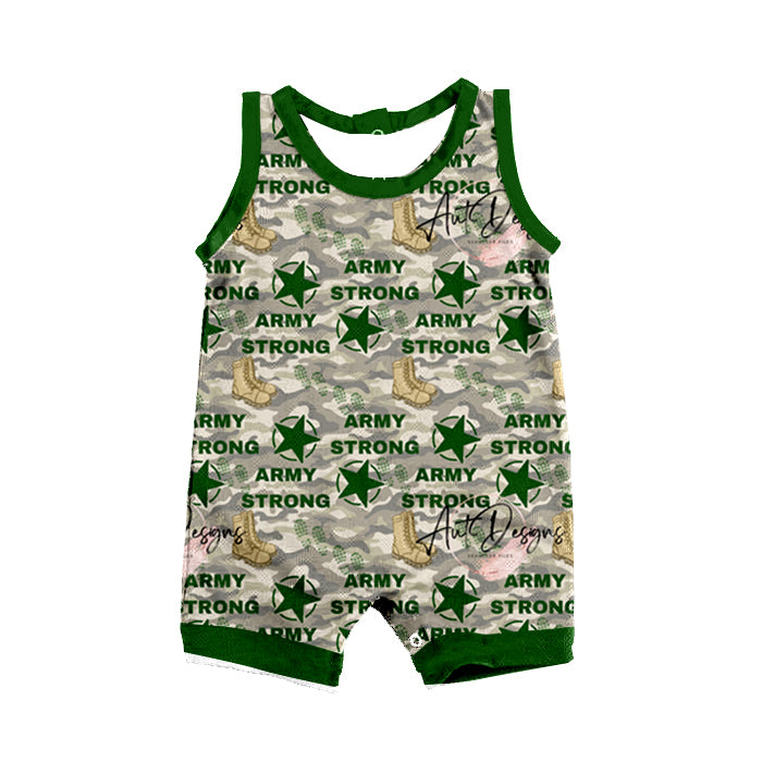 Baby Infant Boys Army Green Sleeveless Summer Rompers preorder