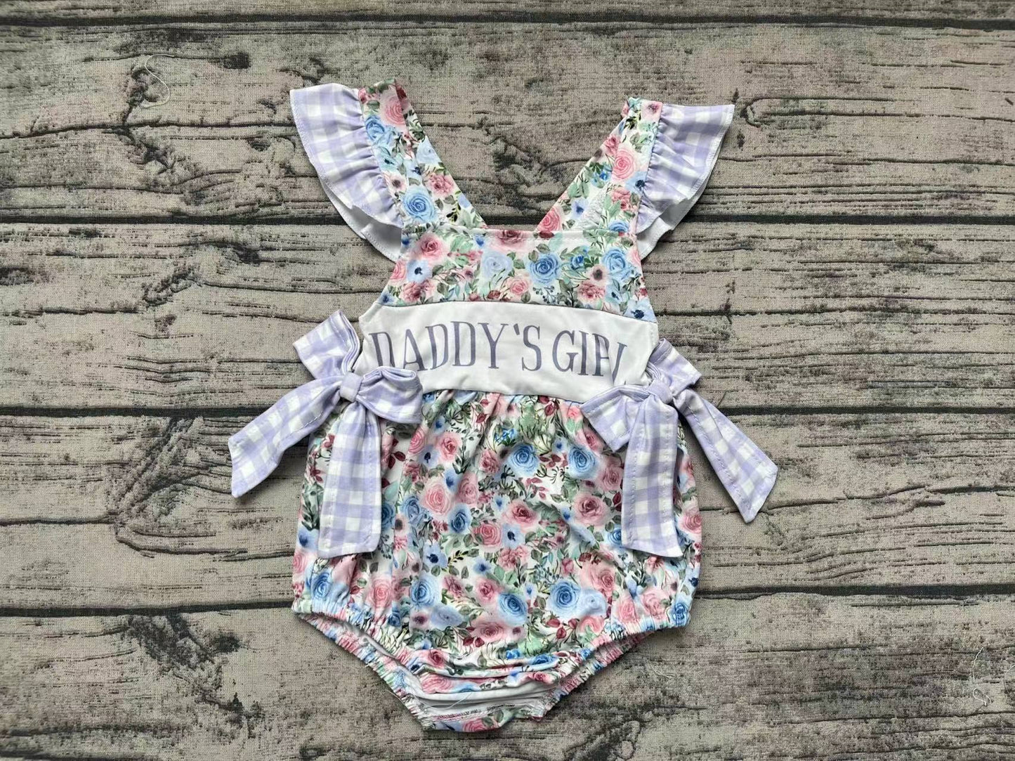 Baby Girls Blue Floral Daddy's Girl Bows Rompers