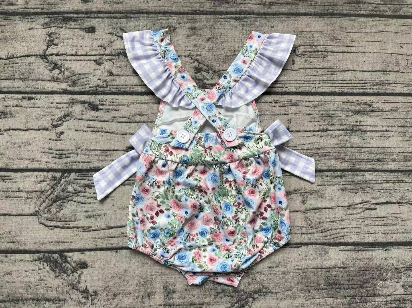 Baby Girls Blue Floral Daddy's Girl Bows Rompers