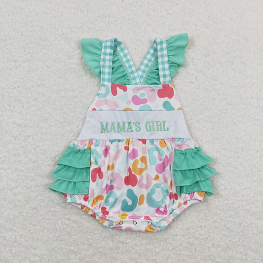 USA Shop Embroidery Mama's Girl Colorful Leopard Ruffle Rompers