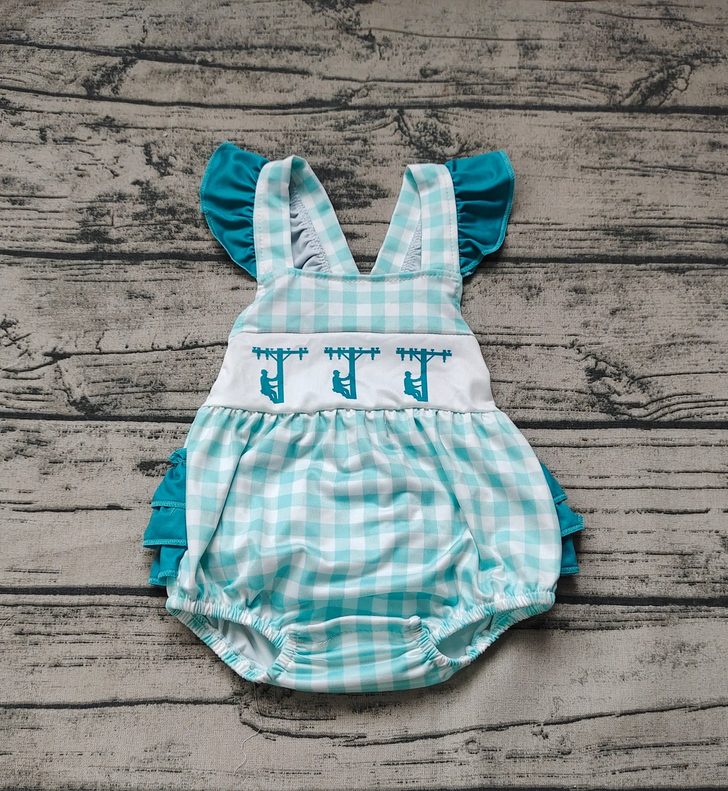 Baby Girls Green Checkered Line Workers Summer Straps Rompers