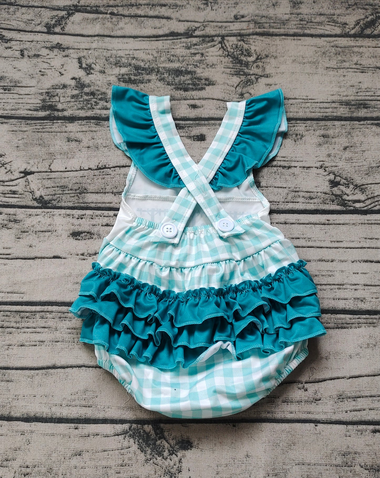 Baby Girls Green Checkered Line Workers Summer Straps Rompers