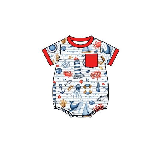 Baby Boys Summer Sea Boats Pocket Rompers preorder