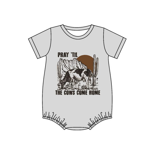 Baby Boys Summer Grey Western Cactus Cows Rompers preorder