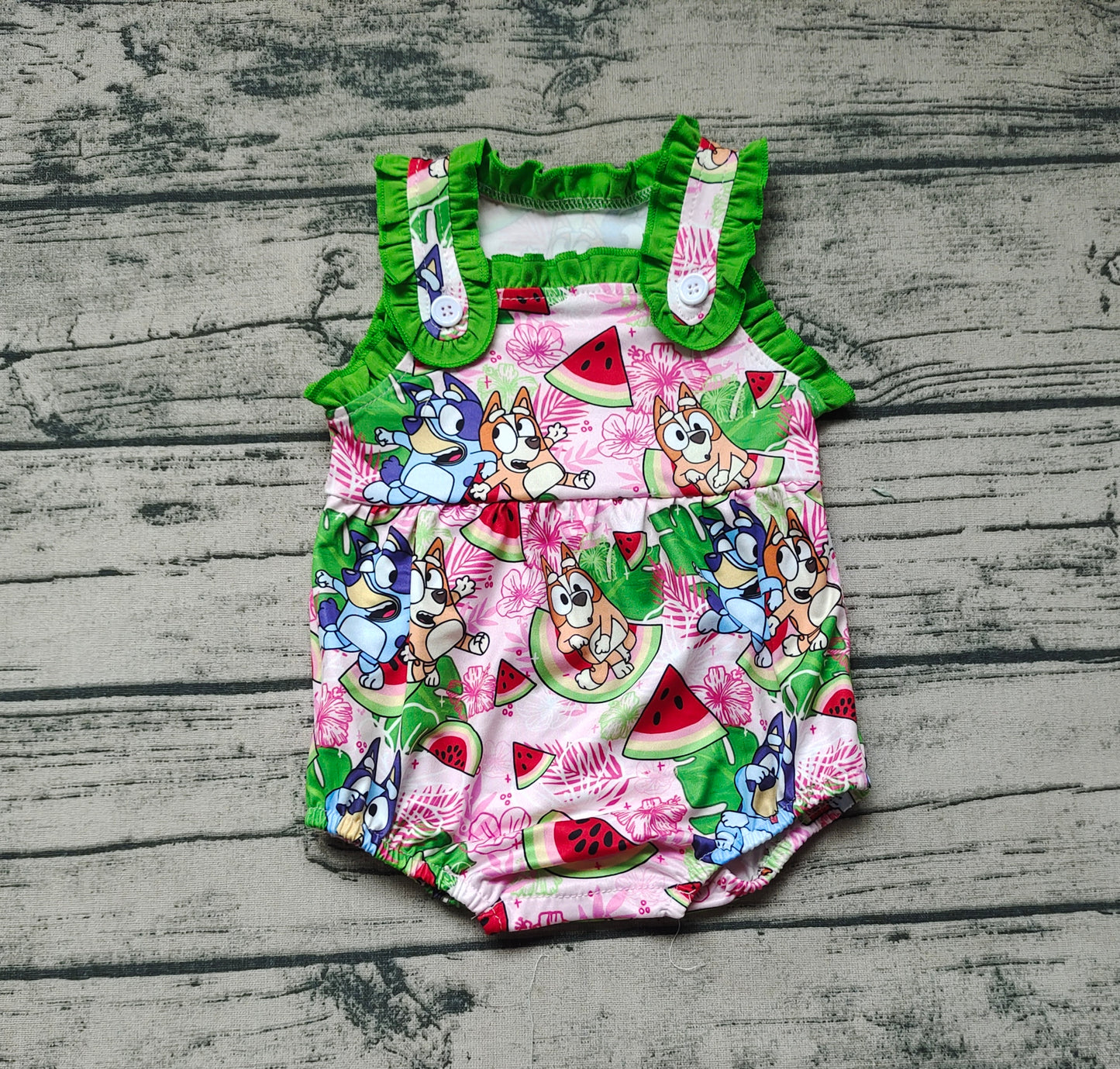 Baby Girls Summer Dogs Watermelon Ruffles Rompers