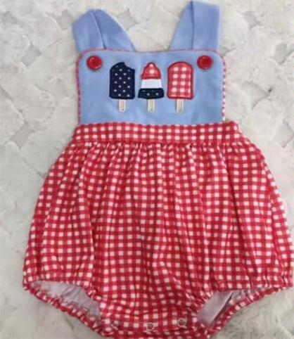 Baby Boys 4th Of July Popsicle Red Checkered Rompers preorder