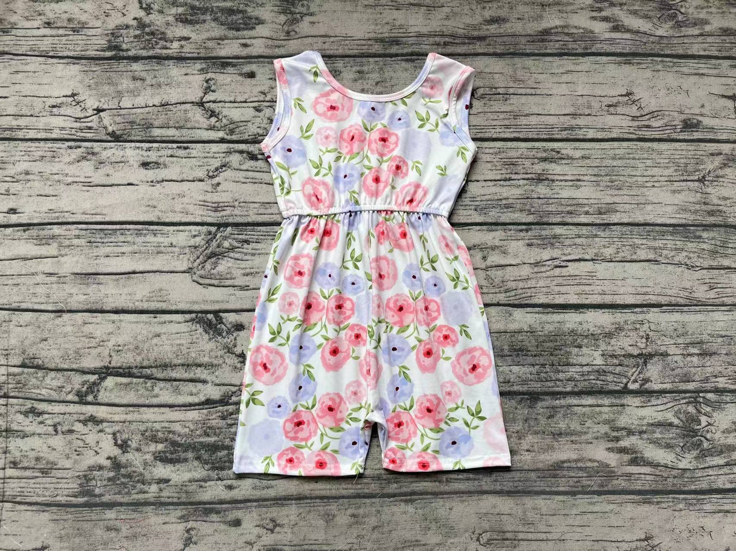 Baby Girls Pink Flowers Sleeveless Shorts Jumpsuits