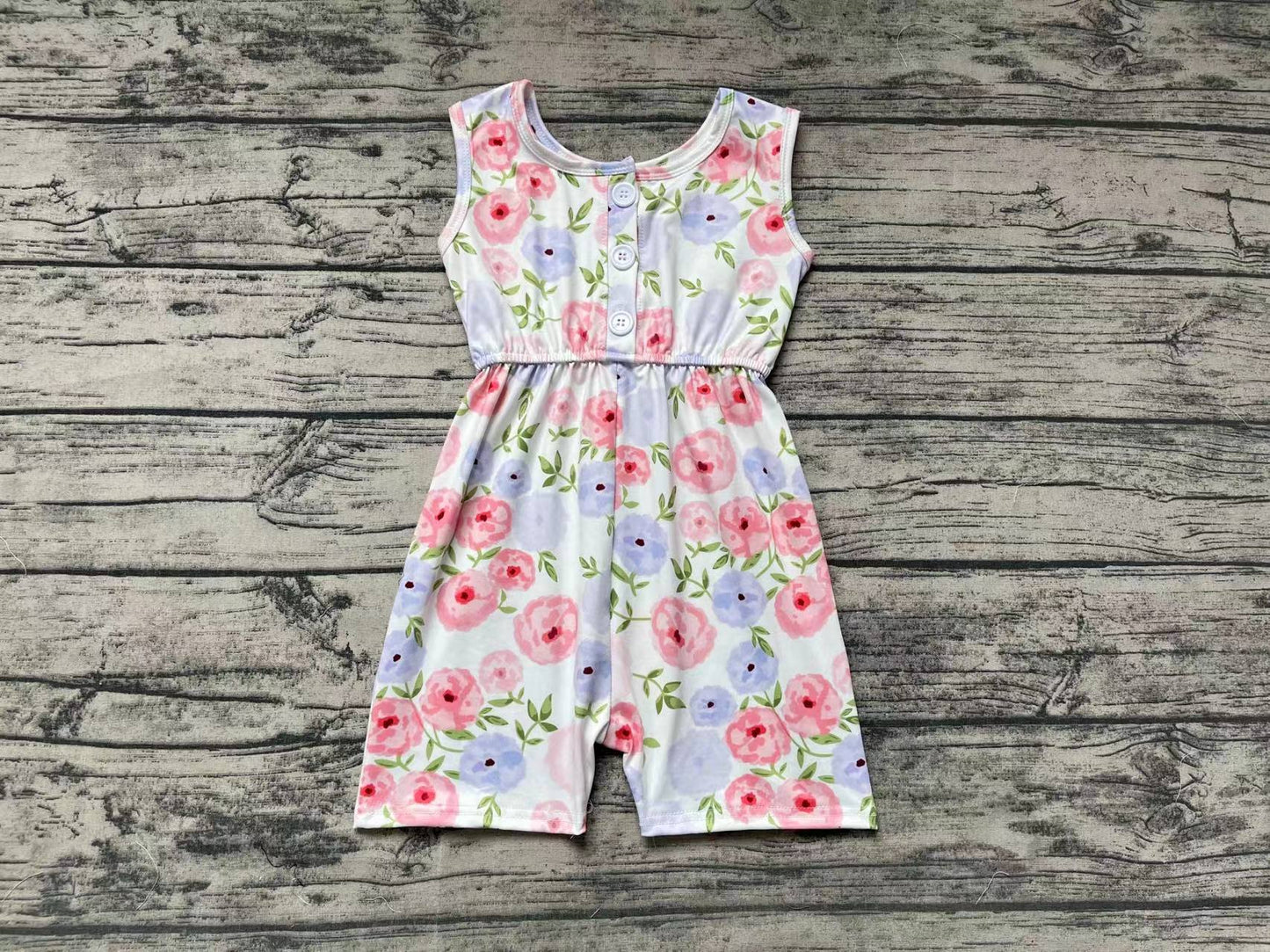 Baby Girls Pink Flowers Sleeveless Shorts Jumpsuits