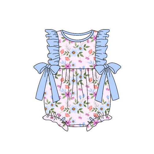 Baby Girls Blue Flowers Bows Sleeveless Summer Rompers preorder