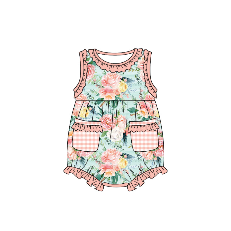 Baby Girls Light Pink Flowers Sleeveless Summer Rompers preorder