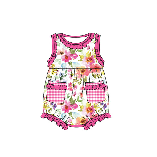 Baby Girls Dark Pink Flowers Sleeveless Summer Rompers preorder