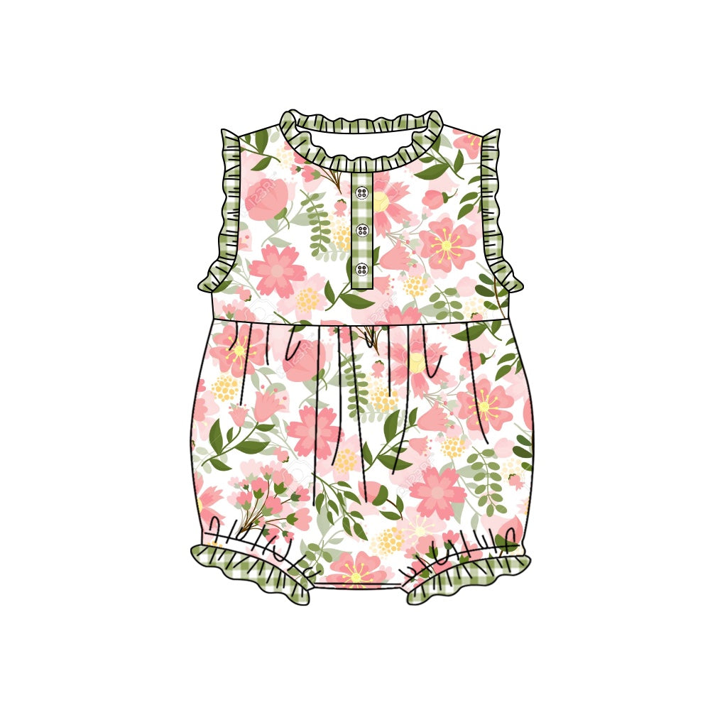 Baby Girls Green Pink Flowers Sleeveless Summer Rompers preorder