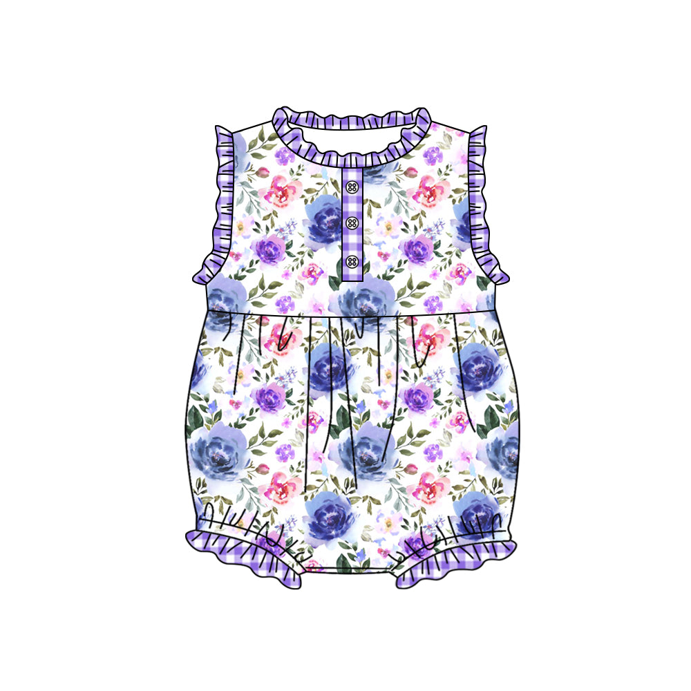 Baby Girls Purple Flowers Ruffle Sleeveless Rompers preorder