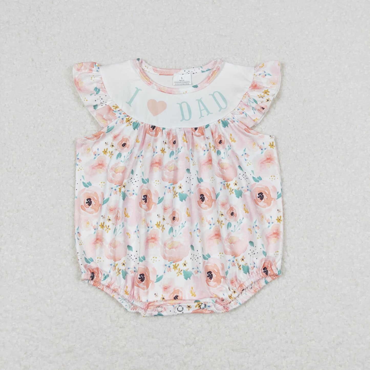 Sibling Baby Kids I Love Dad Flowers Leopard Ruffle Summer Rompers