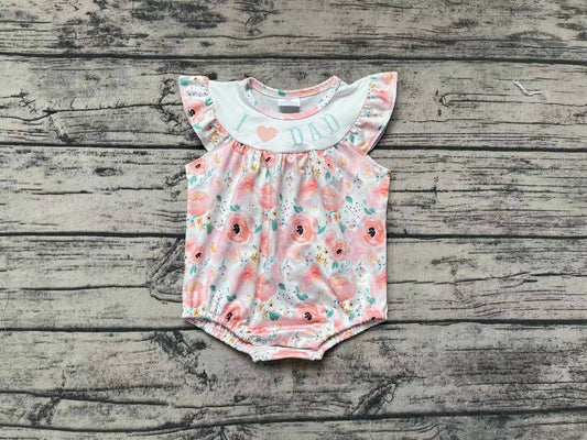 Baby Girls I Love Dad Flowers Ruffle Sleeveless Summer Rompers