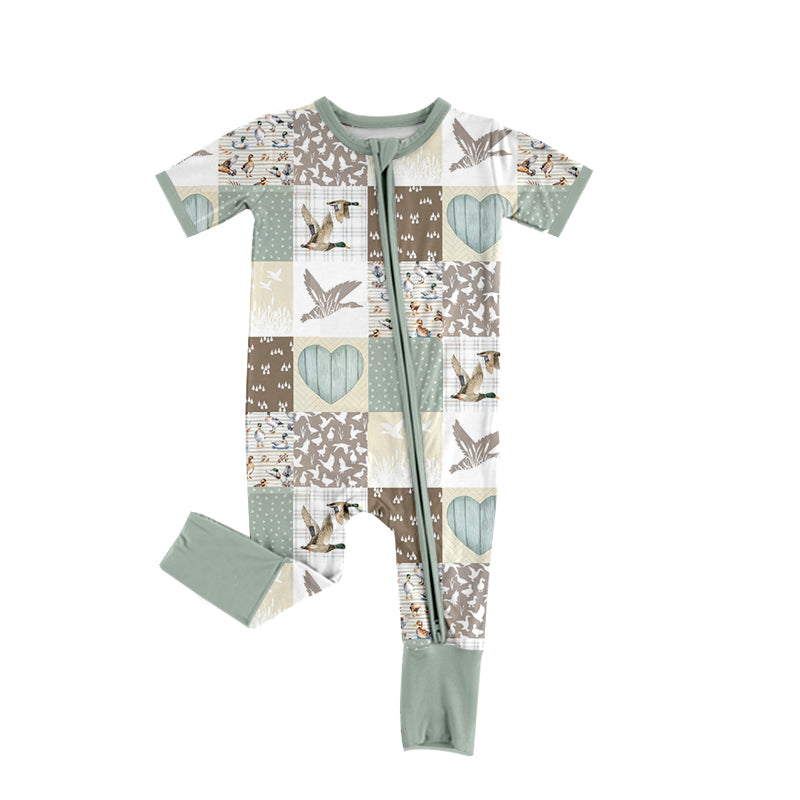 Baby Infant Boys Mallard Ducks Heart Zip Rompers preorder