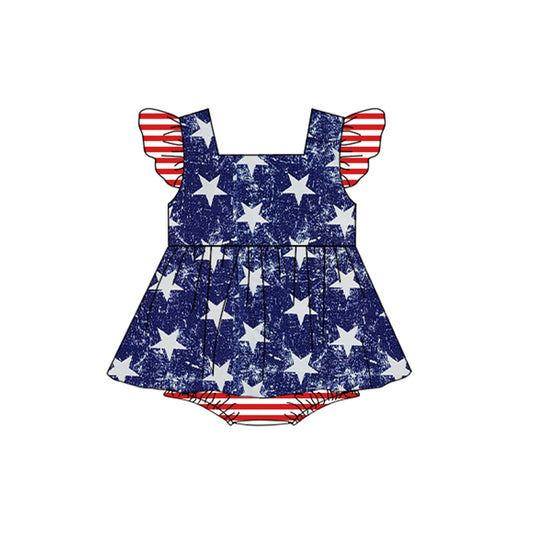 Baby Infant Girls Stars 4th Of July Flutter Sleeve Rompers preorder