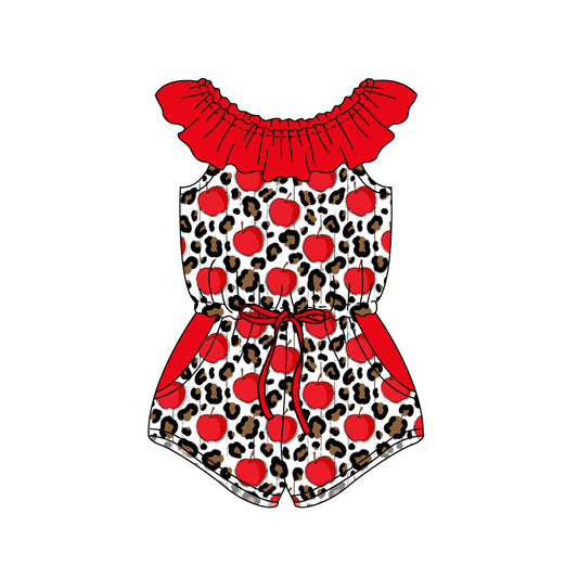 Baby Girls Apples Leopard Back To School Shorts Jumpsuits Preorder