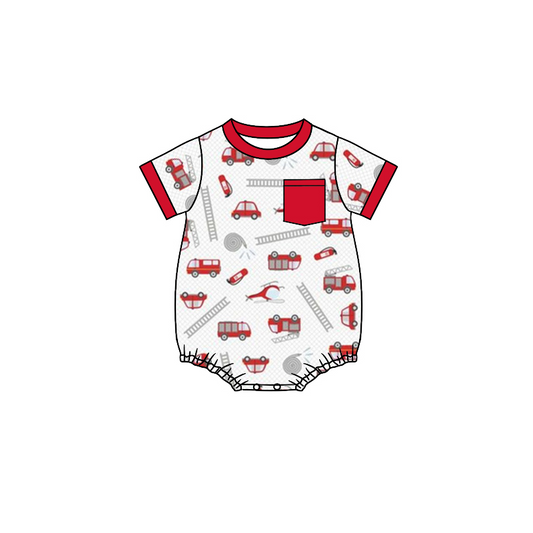 Baby Infant Boys Red Firetruck Short Sleeve Rompers preorder