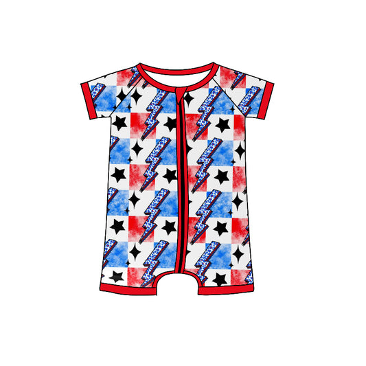 Baby Infant Boys 4th Of July Light Zip Rompers preorder