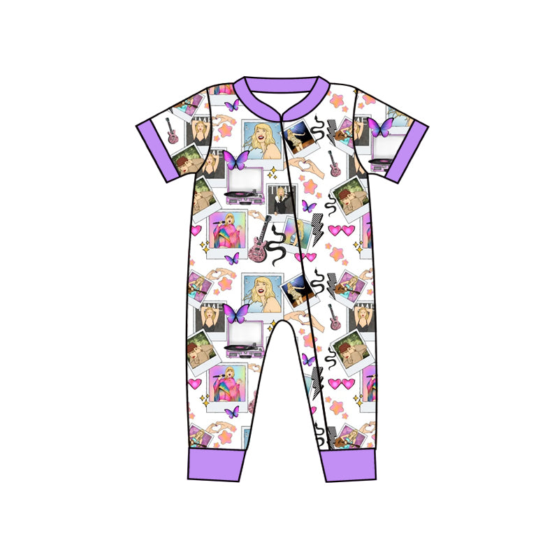 Baby Infant Girls Purple Hearts Singer Zip Rompers preorder