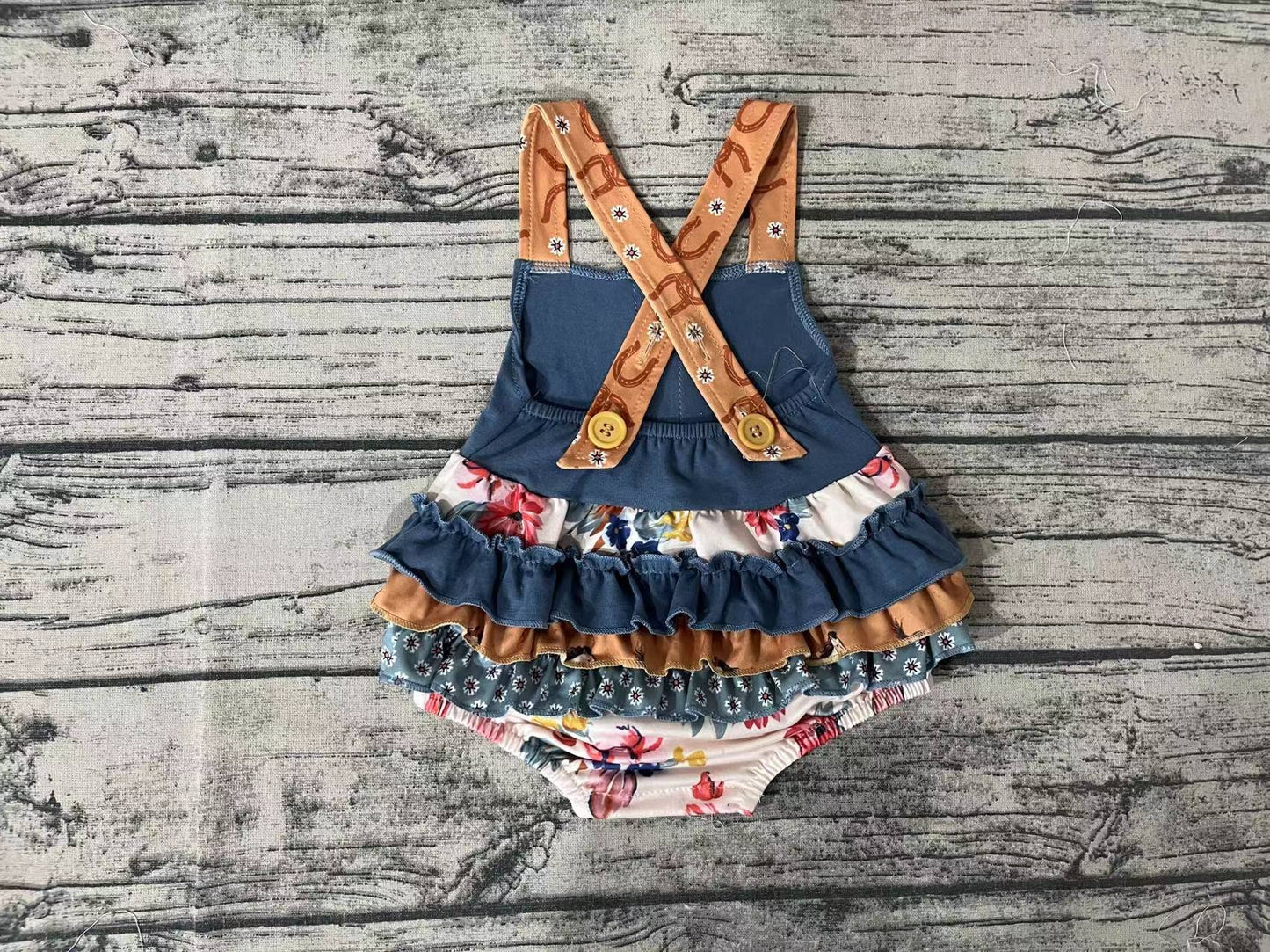 Baby Infant Girls Western Ruffle Flowers Straps Rompers