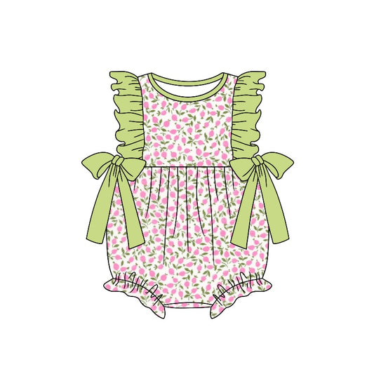 Baby Infant Girls Pink Green Flowers Bows Rompers preorder