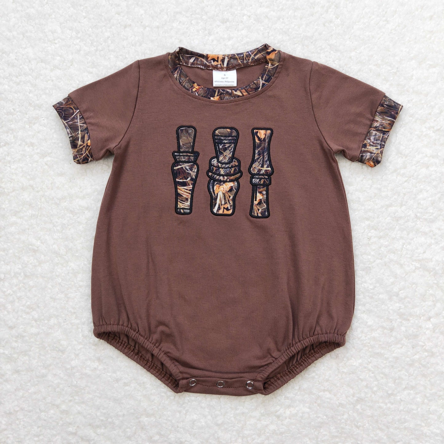 USA Shop Baby Boys Brown Short Sleeve Embroidery Camo Calls Hunting Rompers