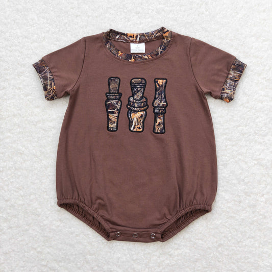 USA Shop Baby Boys Brown Short Sleeve Embroidery Camo Calls Hunting Rompers