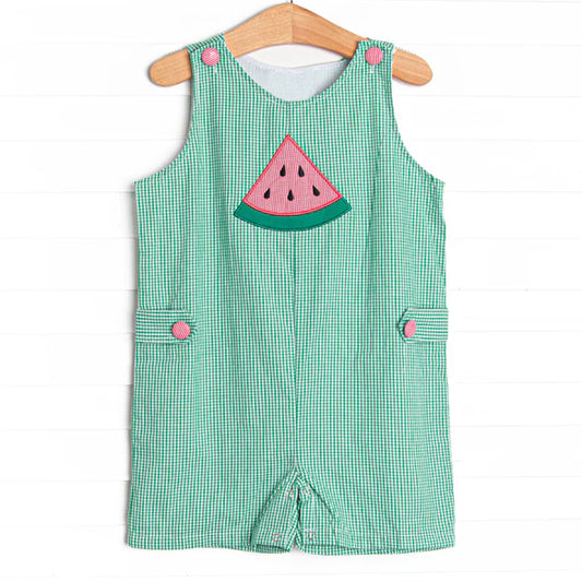 Baby Infant Boys Green Checkered Watermelon Rompers preorder