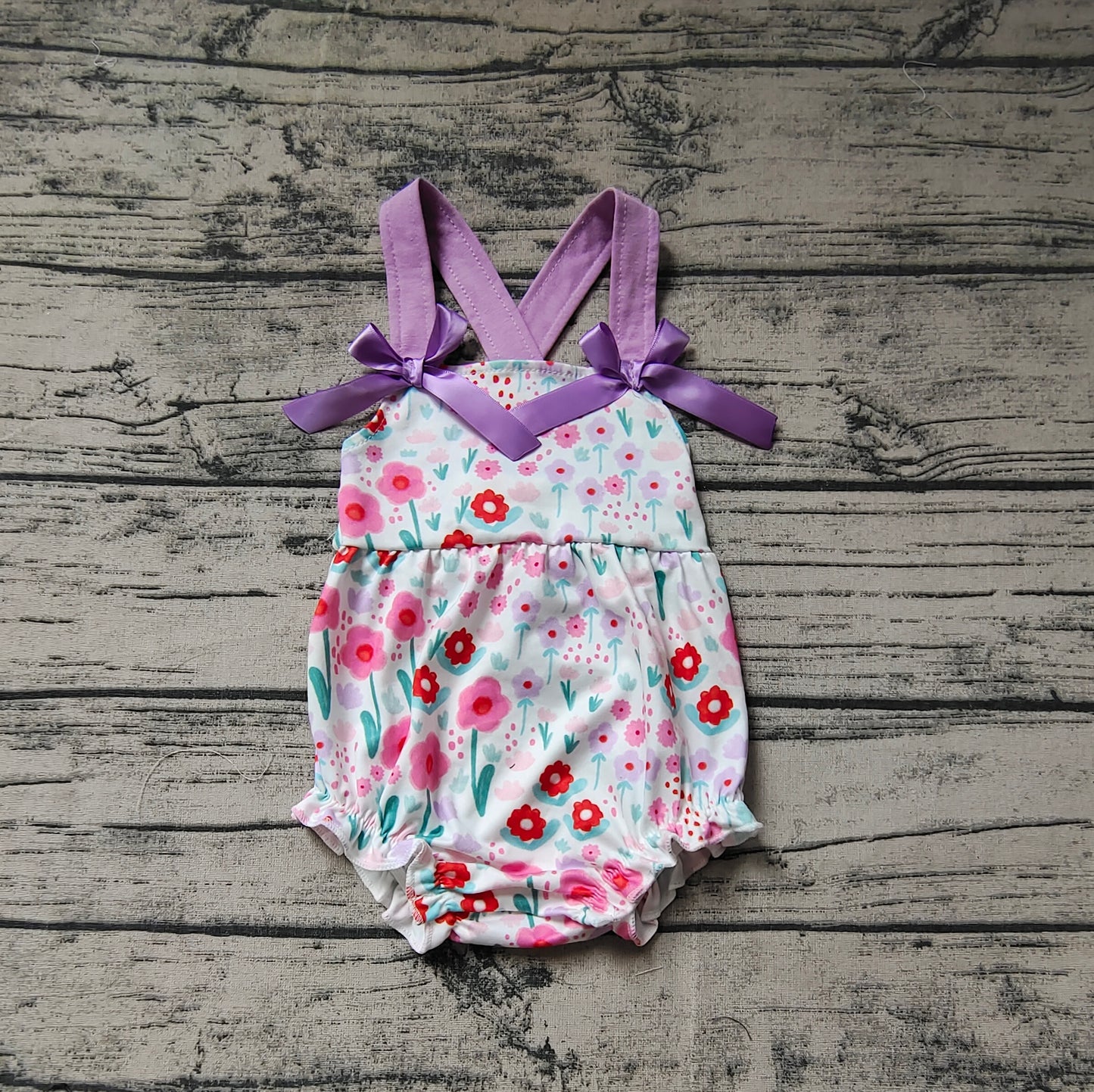 Baby Infant Girls Tulips Flowers Purple Bows Rompers