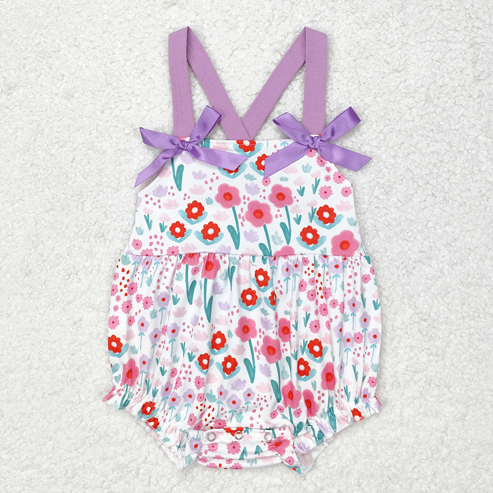 Baby Infant Girls Tulips Flowers Purple Bows Rompers