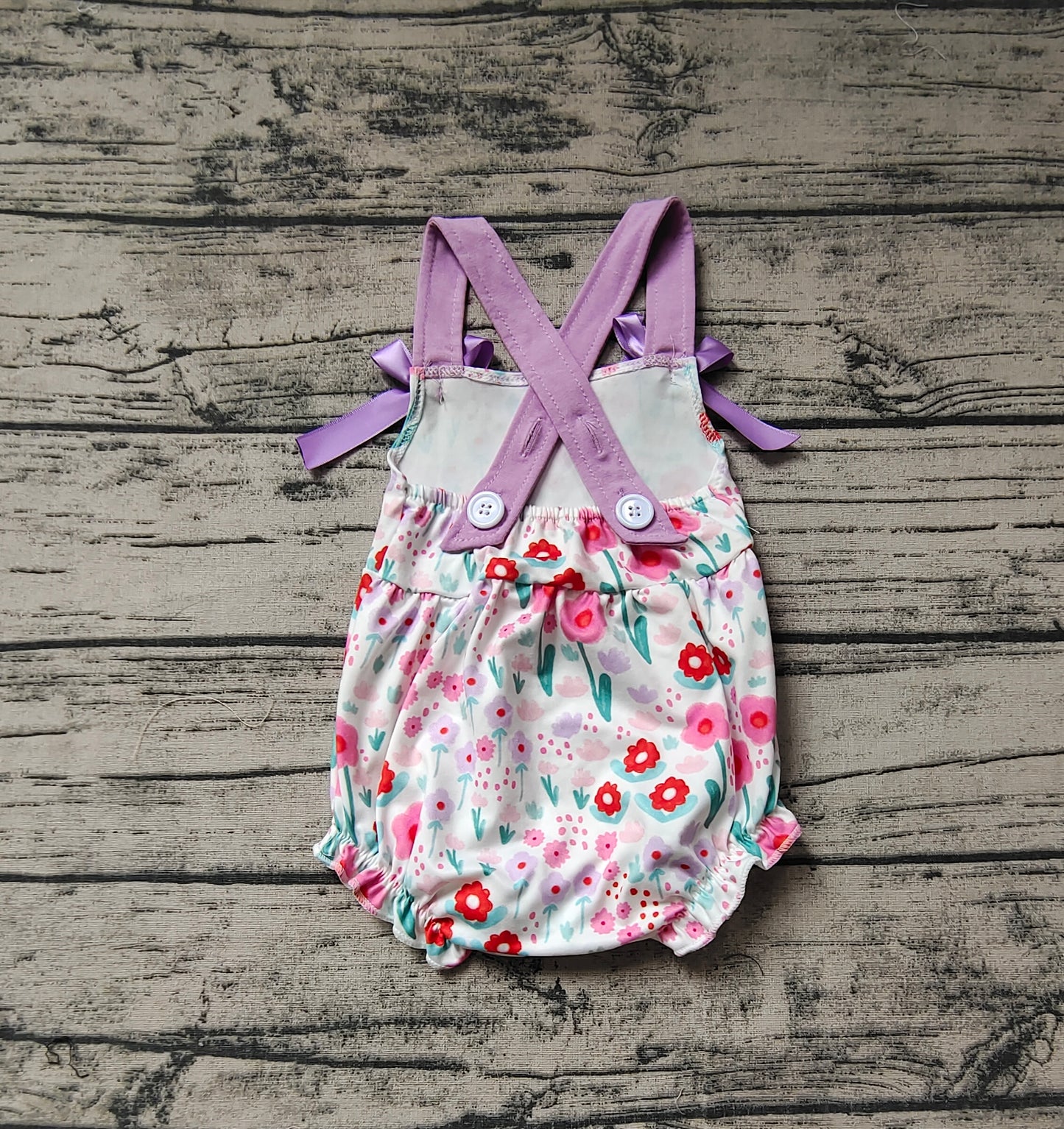 Baby Infant Girls Tulips Flowers Purple Bows Rompers