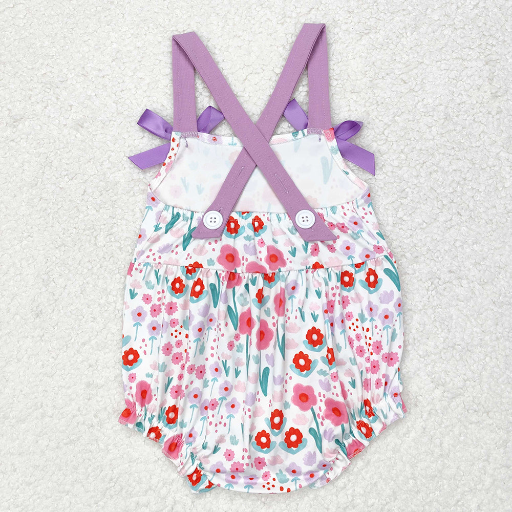 Baby Infant Girls Tulips Flowers Purple Bows Rompers