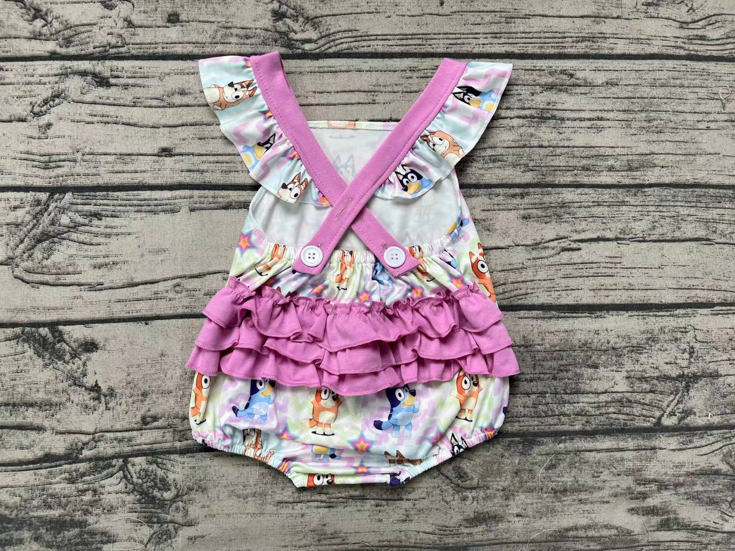 Baby Infant Girls Dogs Pink Colorful Ruffle Rompers