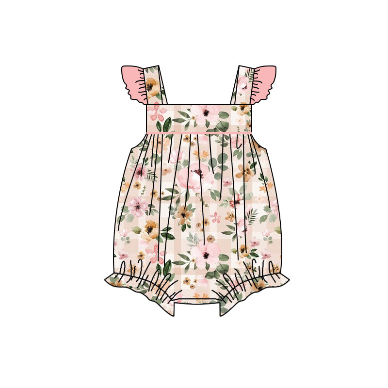 Baby Infant Girls Pink Flowers Flutter Sleeve Summer Rompers preorder