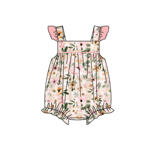 Baby Infant Girls Pink Flowers Flutter Sleeve Summer Rompers preorder