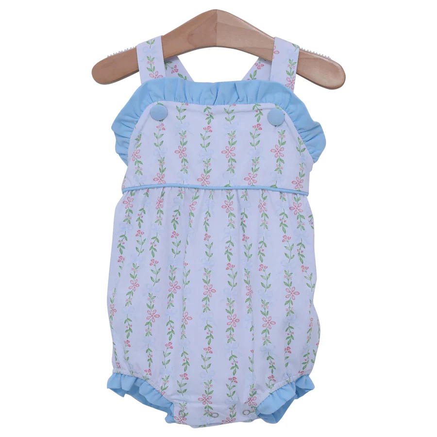 Baby Infant Girls Blue Ruffle Leaves Straps Rompers preorder