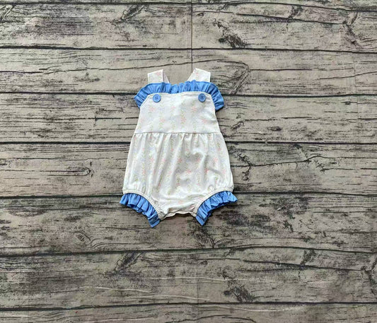 Baby Infant Girls Blue Ruffle Leaves Straps Rompers preorder