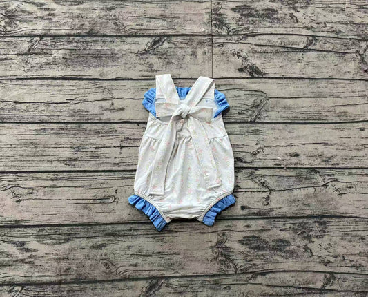 Baby Infant Girls Blue Ruffle Leaves Straps Rompers preorder