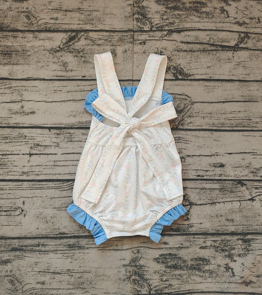 Baby Infant Girls Blue Ruffle Leaves Straps Rompers preorder