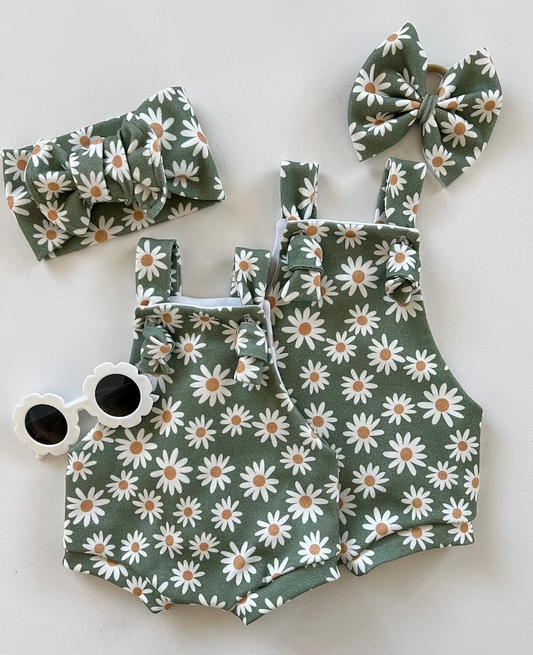 Baby Girls Green Daisy Straps Summer Rompers preorder