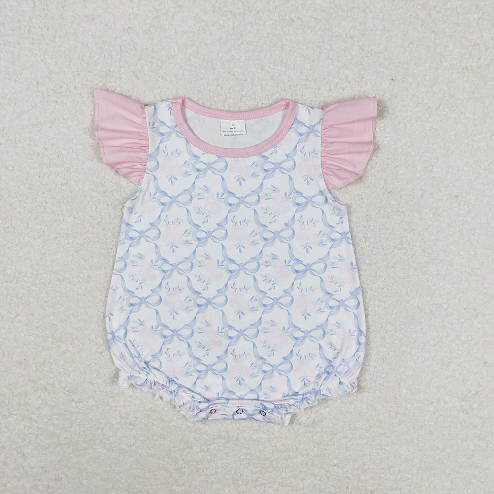 Sibling Baby Girls Blue Bows Flowers Spring Sets