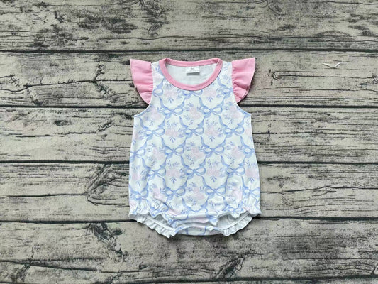 Baby Girls Blue Bows Flutter Sleeve Summer Rompers