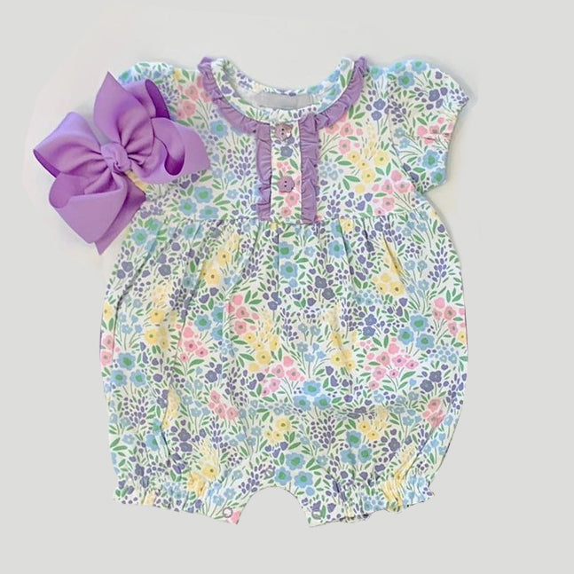 Baby Girls Lavender Flowers Short Sleeve Summer Rompers preorder