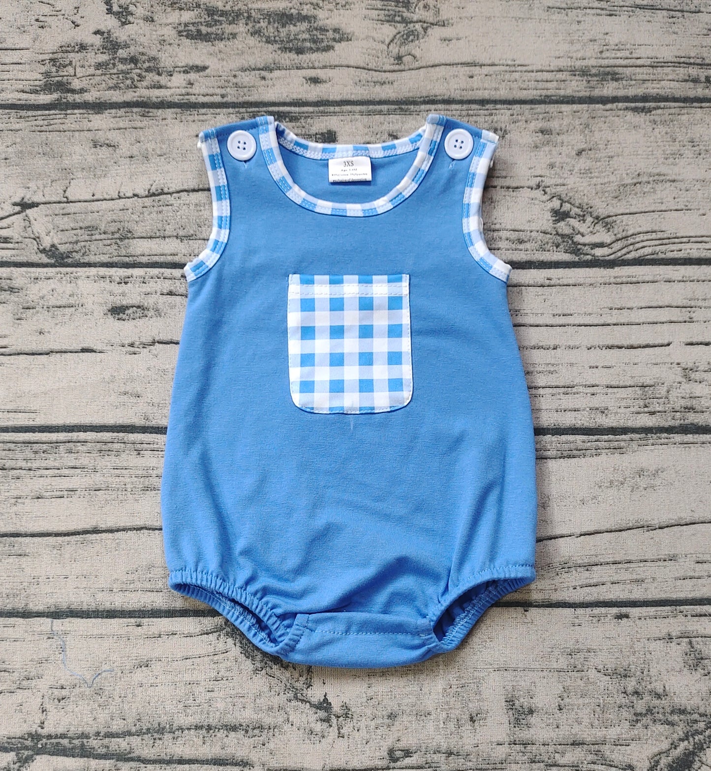 Baby Boys Blue Pocket Sleeveless Summer Rompers